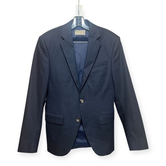 Zara Man Diamond Jaquard Textured Navy Blue Blazer 2 -Button Single Breasted 36R - Picture 4 of 11
